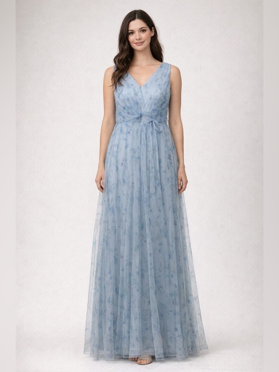 SHEIN Dresses & Skirts - EUC SHEIN Sleeveless Light Blue V-Neck Floral Tulle Maxi Dress